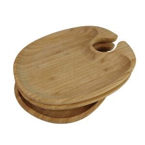 Set of 3 Wood Wine & Dine Plates Wine Mingling Plates With Wine Glass Holder